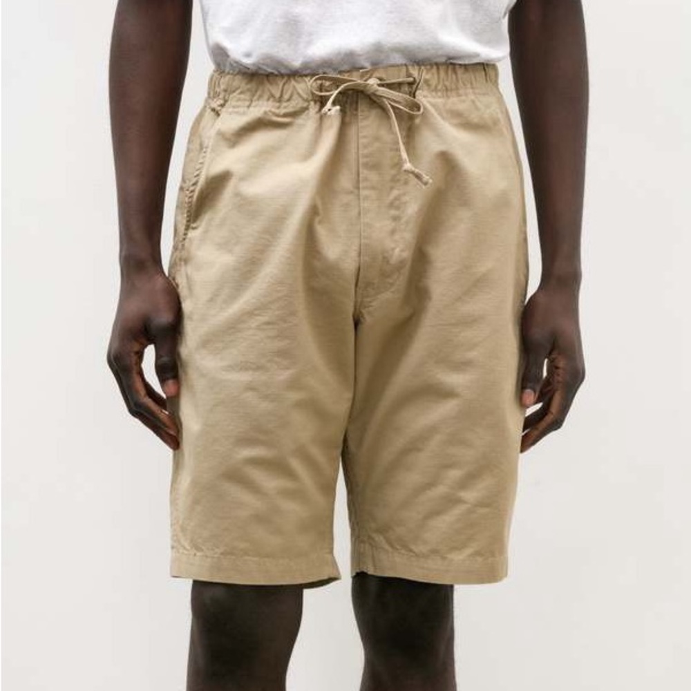 OrSlow Men's Flat Front Drawstring Shorts in Khaki